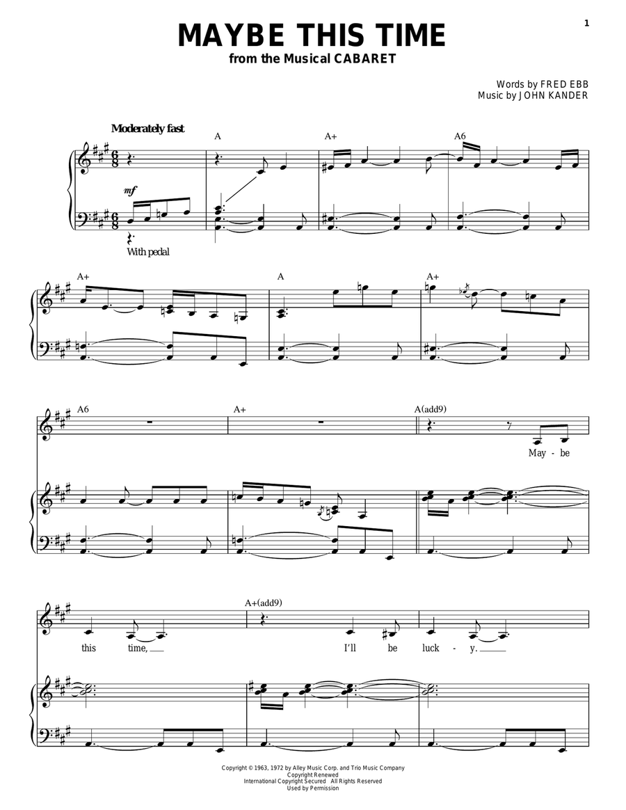 Maybe This Time Piano, Vocal scores gallery preview page 1