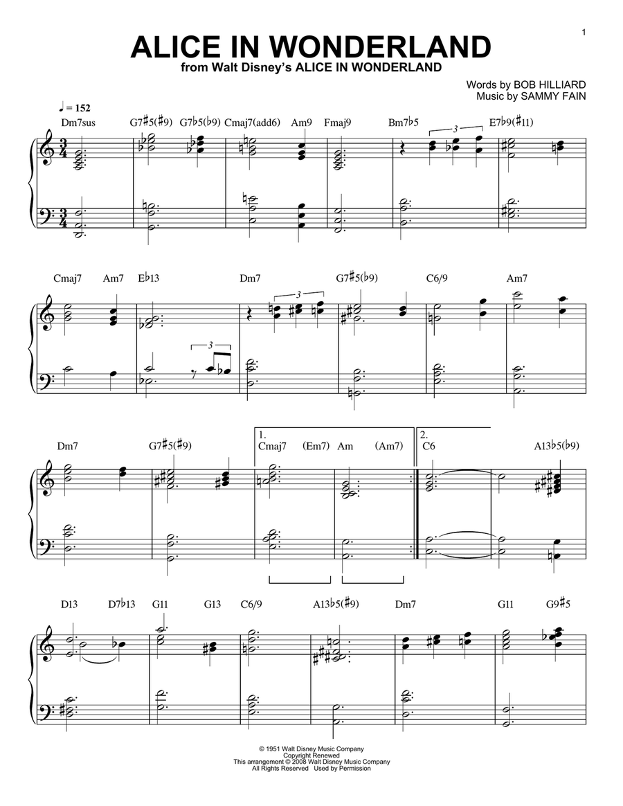 Alice In Wonderland Alice In Wonderland Piano Solo scores gallery preview page 1