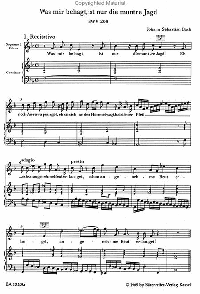 Was mir behagt, ist nur die muntre Jagd, BWV 208