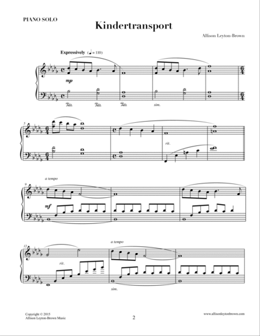 Kindertransport - Evocative Piano Solo - by Allison Leyton-Brown Piano Solo scores gallery preview page 2