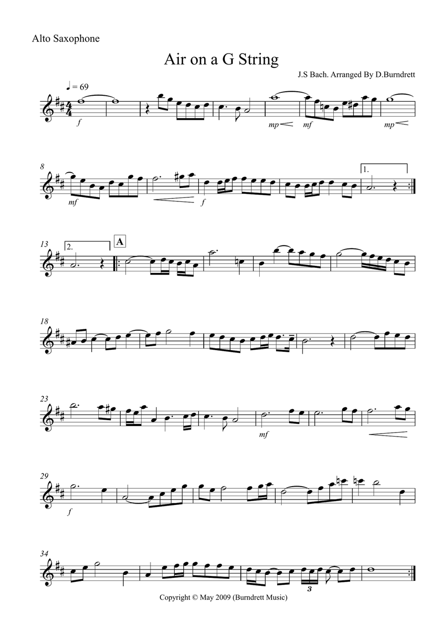 Air On A G String for Alto Saxophone And Piano Alto Saxophone scores gallery preview page 3