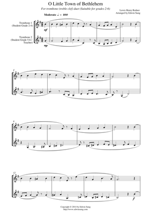 O Little Town of Bethlehem (for trombone duet (treble clef), suitable for grades 2-6)