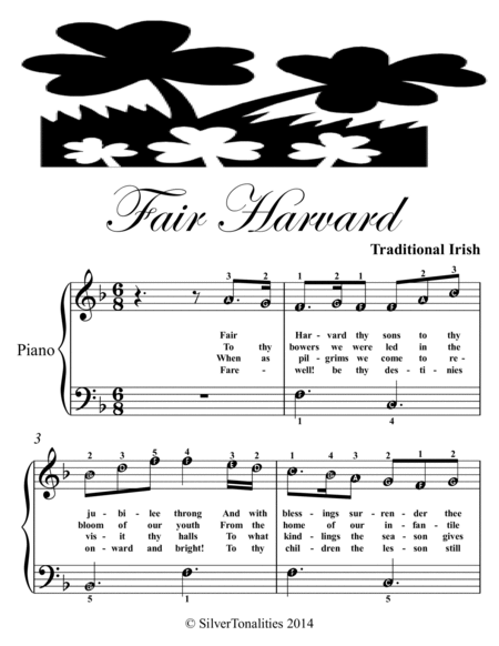 Fair Harvard Easy Piano Sheet Music