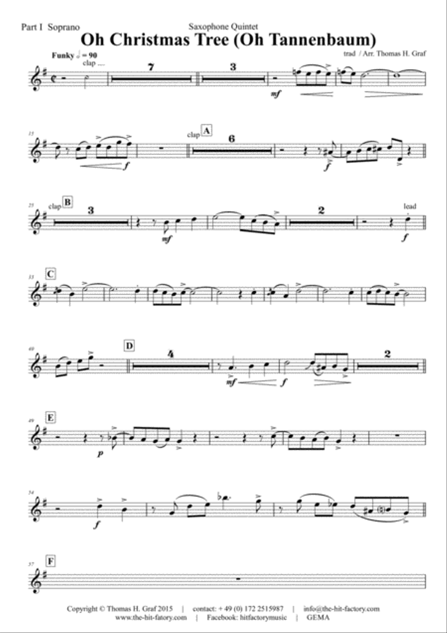 Oh Christmas tree - Oh Tannenbaum - Funky - Saxophone Quintet Saxophone Quintet scores gallery preview page 6