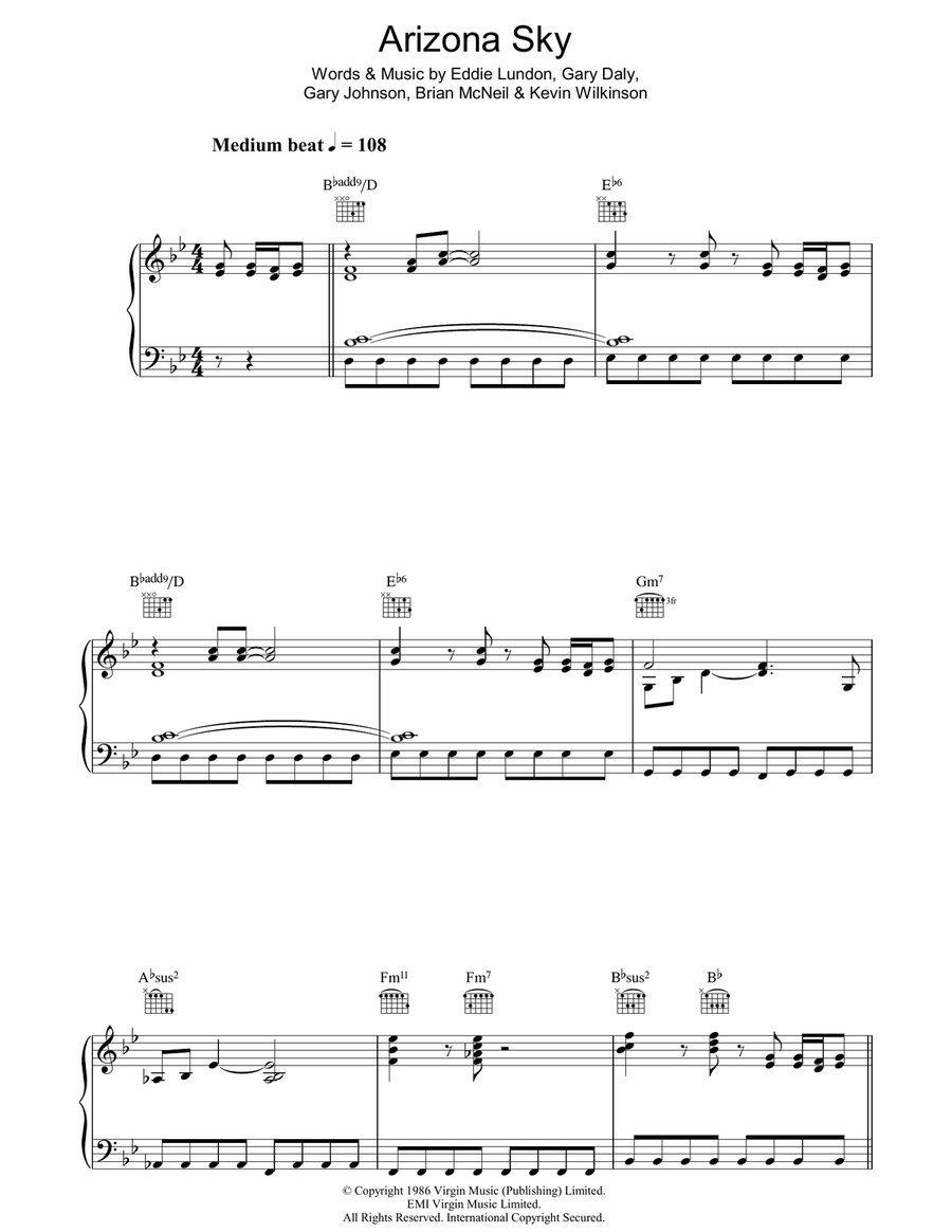 Arizona Sky Piano, Vocal, Guitar scores gallery preview page 1