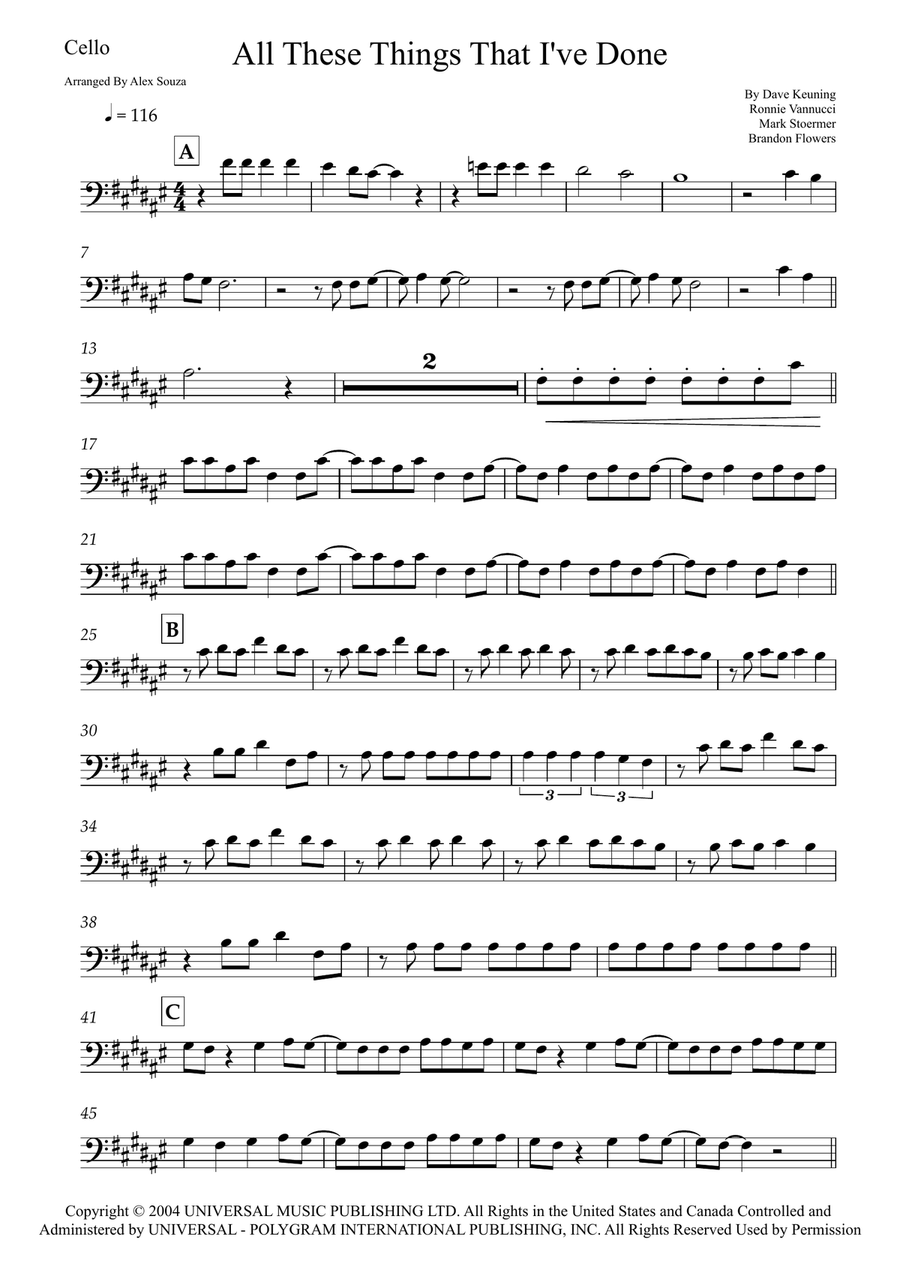 All These Things That I've Done Cello Solo scores gallery preview page 1