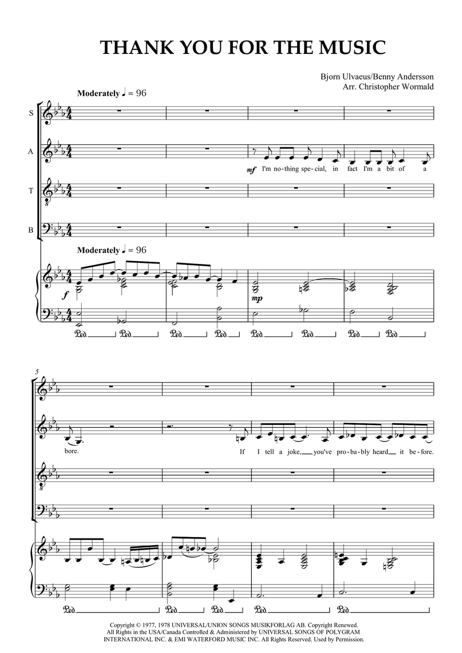 Thank You For The Music 4-Part scores gallery preview page 1