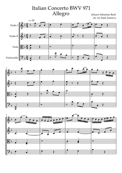 Italian Concerto arrangement for String Quartet image number null