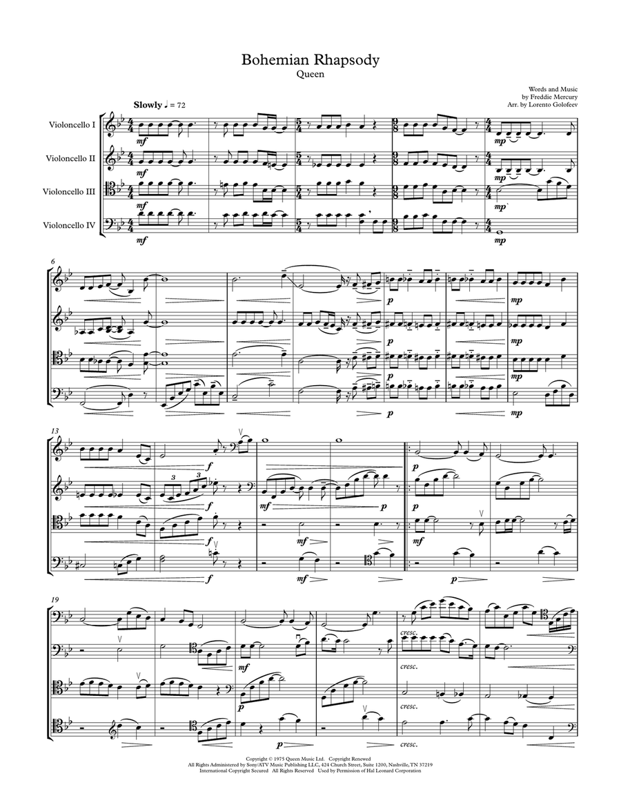 Bohemian Rhapsody String Quartet scores gallery preview page 1