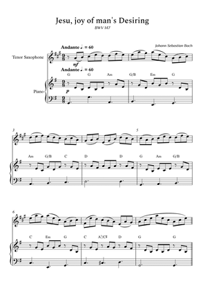 Jesu, Joy of Man's Desiring for Tenor Sax and Piano (Arpeggios With Chords) - Score and Parts
