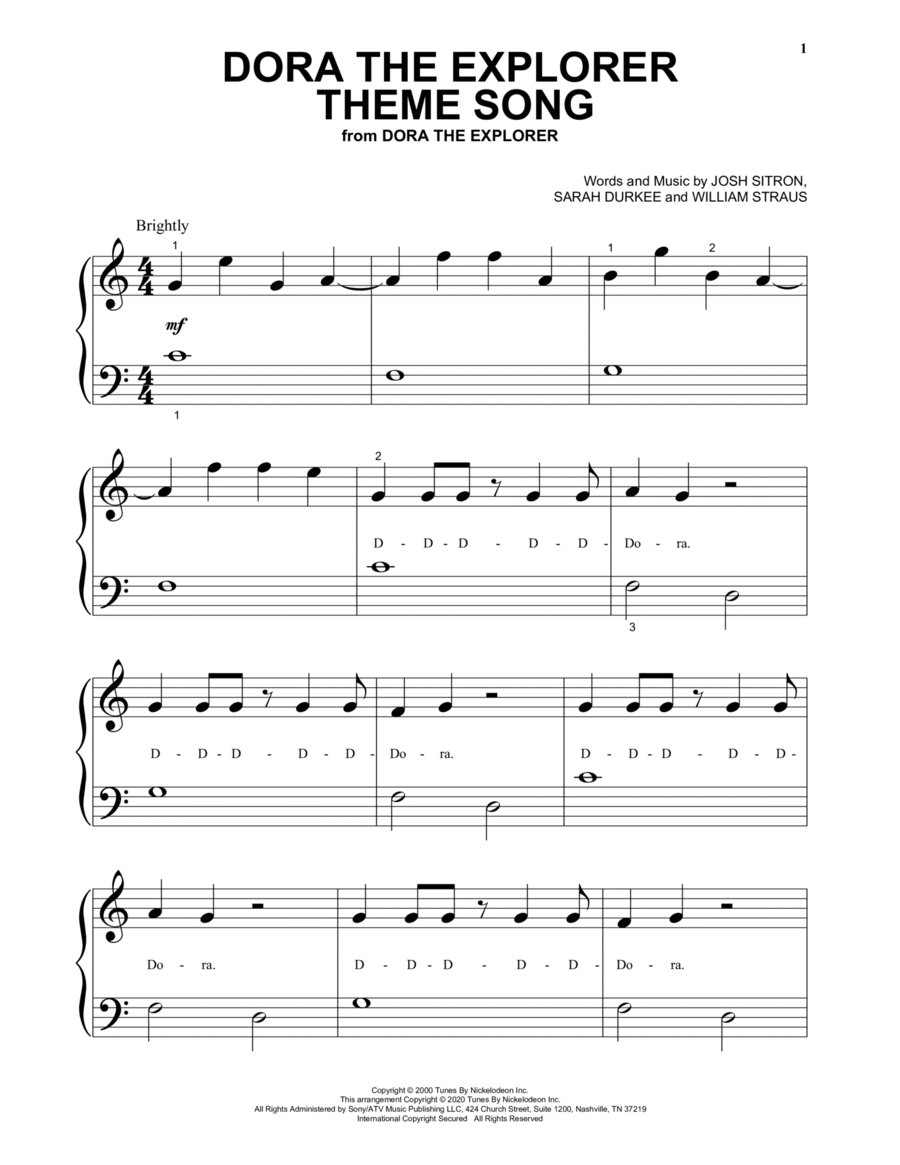 Dora The Explorer Theme Song Piano Solo scores gallery preview page 1