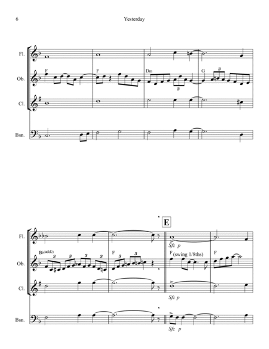 Yesterday Woodwind Quartet scores gallery preview page 6