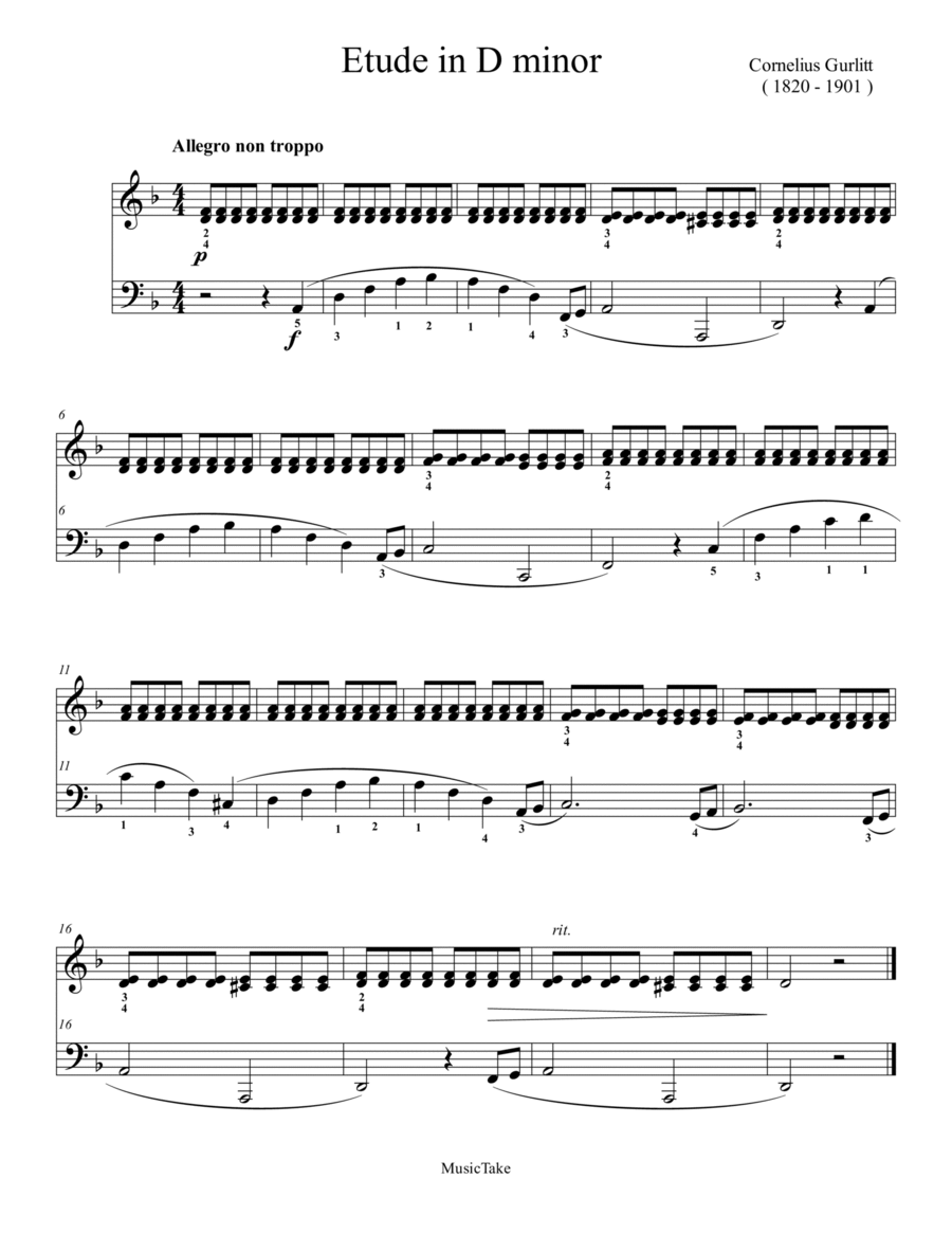 Gurlitt Etude in D minor Piano Method scores gallery preview page 1
