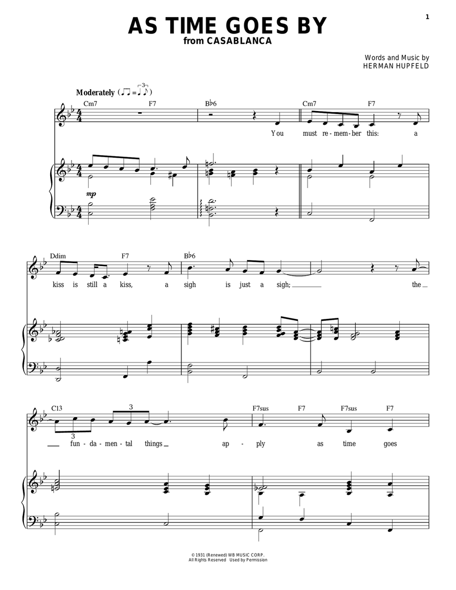 As Time Goes By Piano, Vocal scores gallery preview page 1
