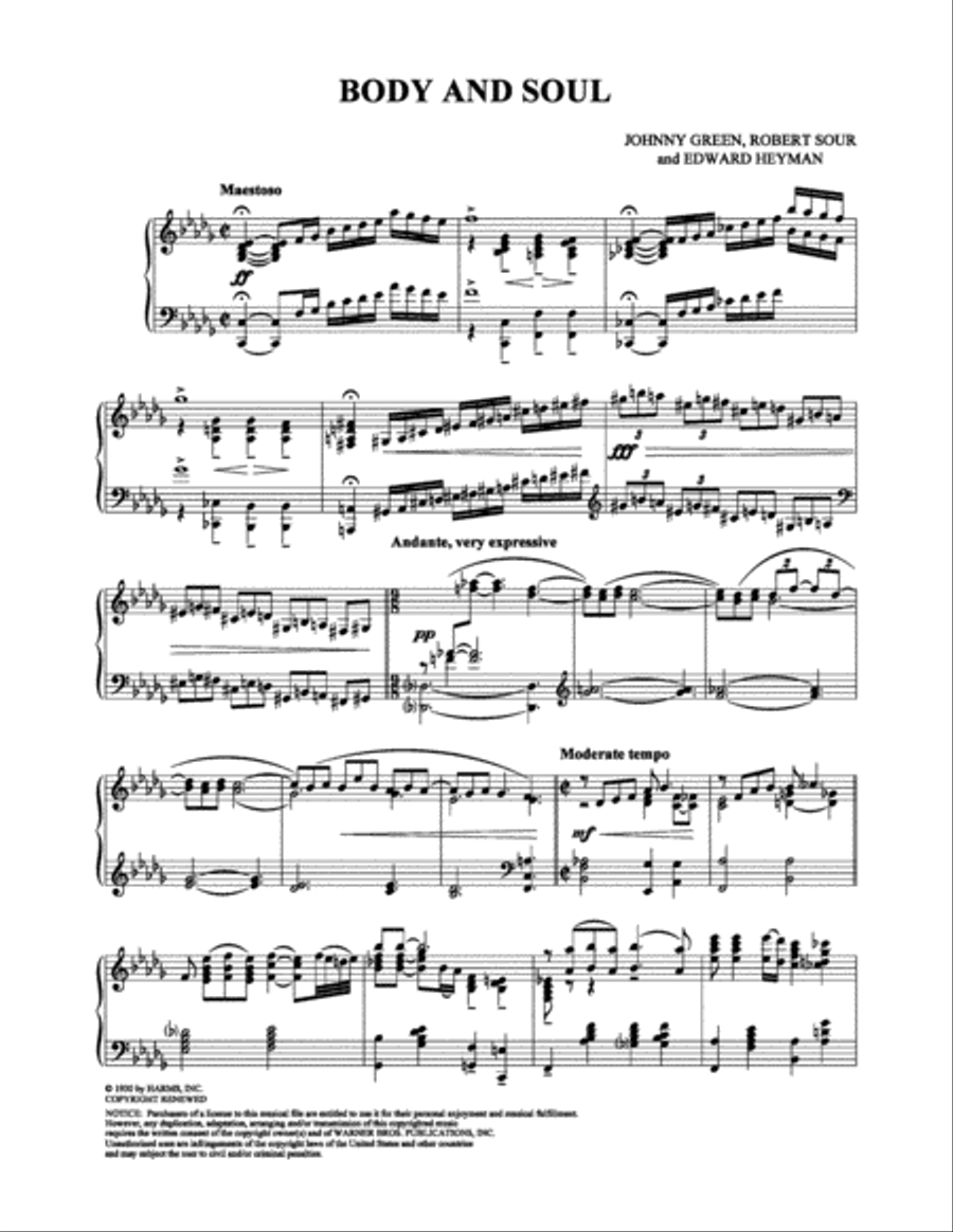 Body and Soul Piano Solo scores gallery preview page 1
