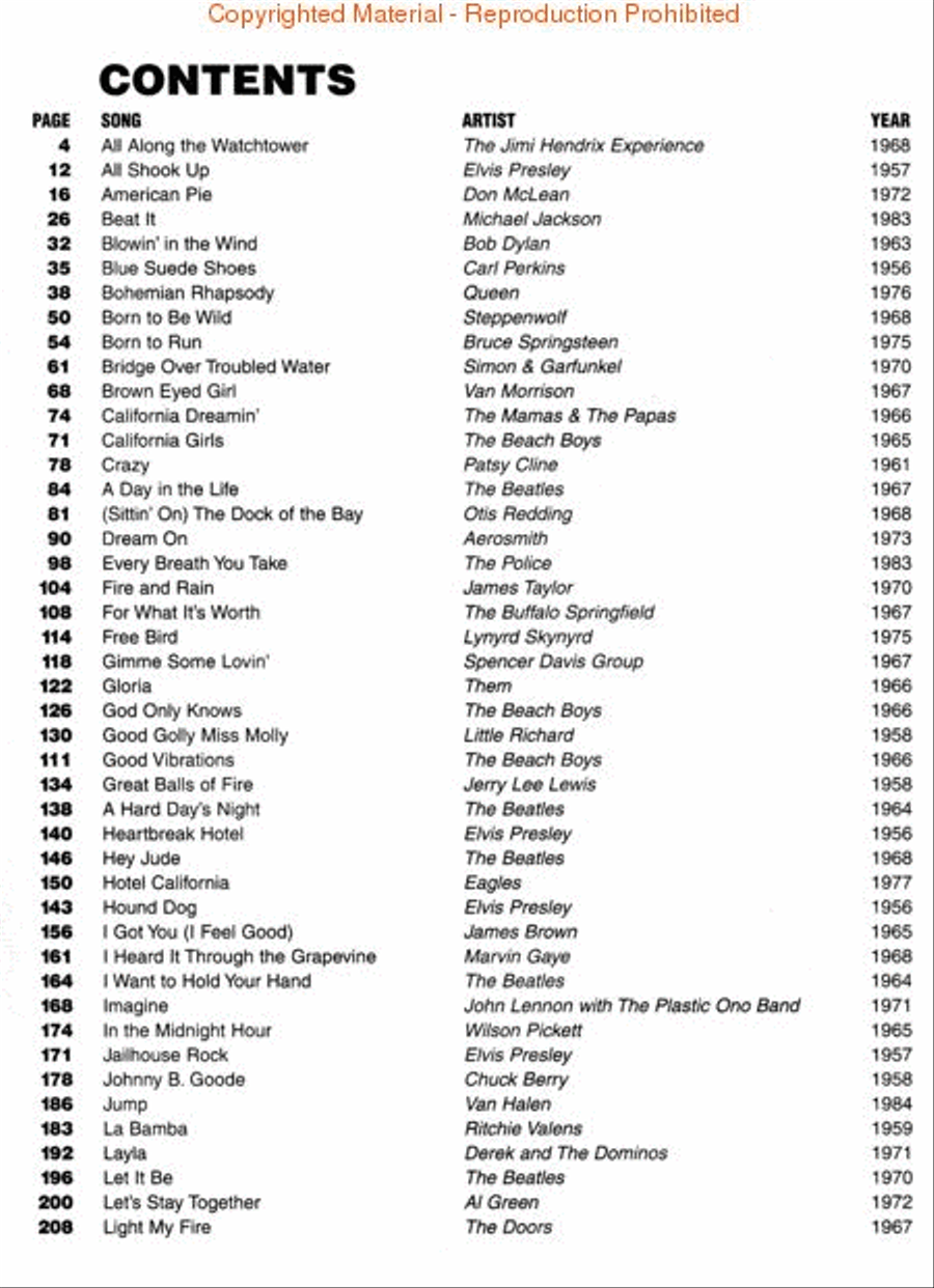 VH1's 100 Greatest Songs of Rock and Roll Easy Piano scores gallery preview page 2