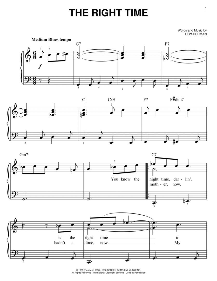 The Right Time Easy Piano scores gallery preview page 1