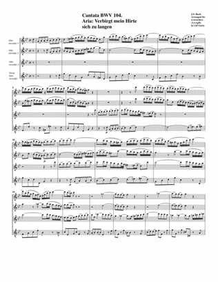 Book cover for Aria: Verbirgt mein Hirte sich zu langen from Cantata BWV 104 (arrangement for 4 recorders)
