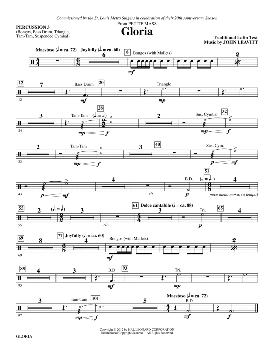 Gloria (from Petite Mass) - Percussion 3 Choir scores gallery preview page 1