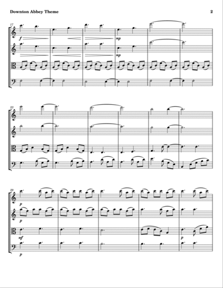Downton Abbey (theme) String Quartet scores gallery preview page 2