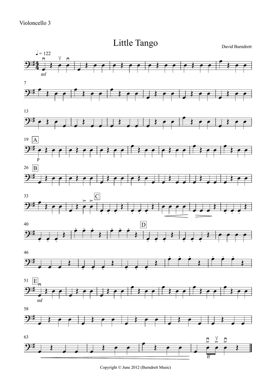 Little Tango for Beginning Cello Quartet Cello Solo scores gallery preview page 6