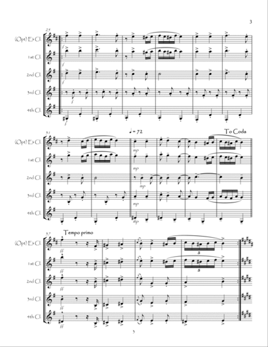 Hungarian Dance No5 for Clarinet Quartet Clarinet Quartet scores gallery preview page 3