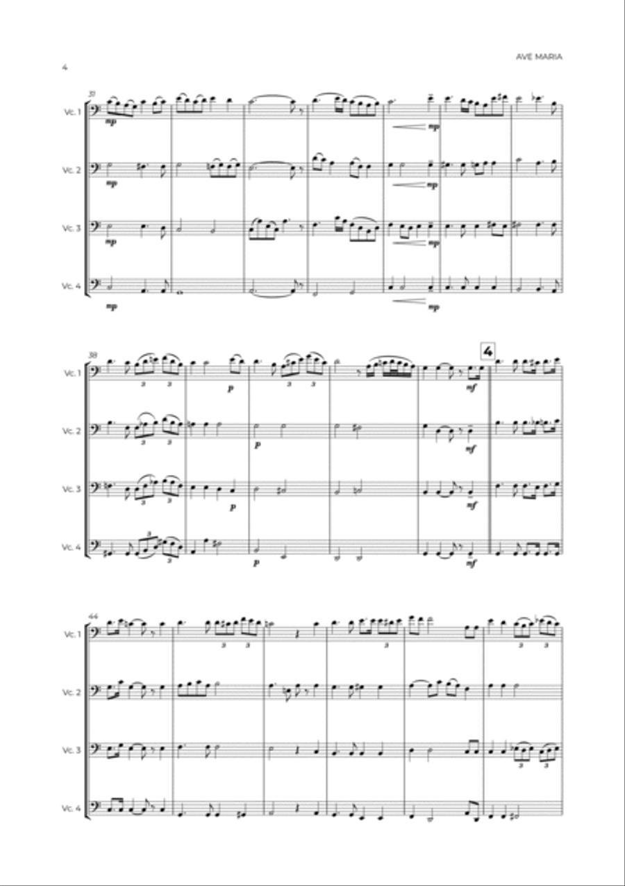 AVE MARIA - SCHUBERT - CELLO QUARTET String Quartet scores gallery preview page 4