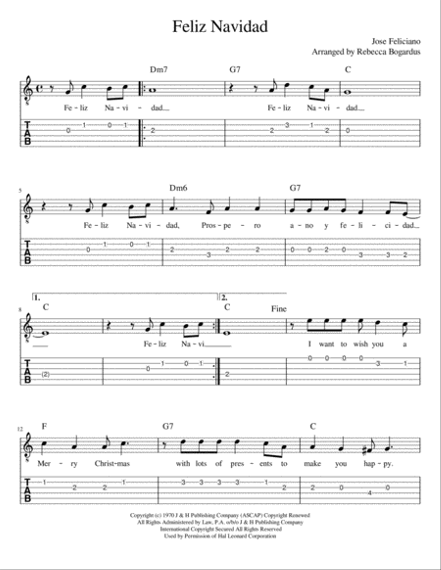 Feliz Navidad Guitar Tablature scores gallery preview page 4
