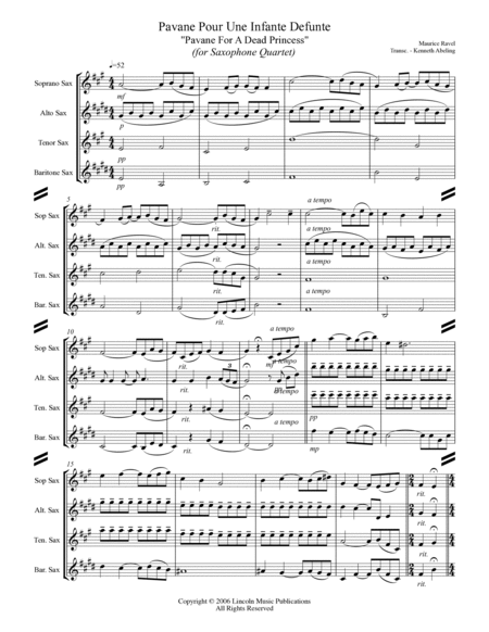 Ravel - Pavane for a Dead Princess (for Saxophone Quartet SATB) image number null