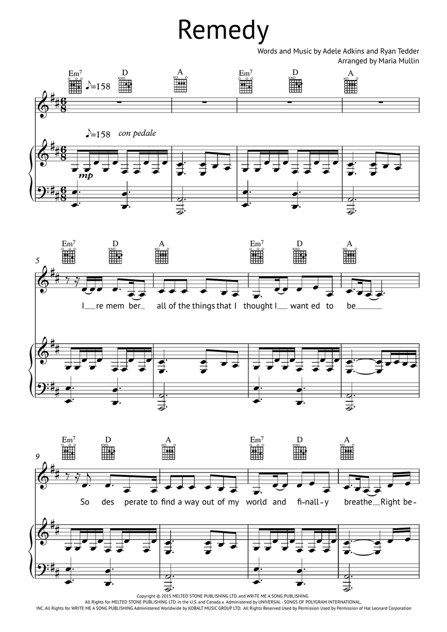 Remedy Piano, Vocal scores gallery preview page 1
