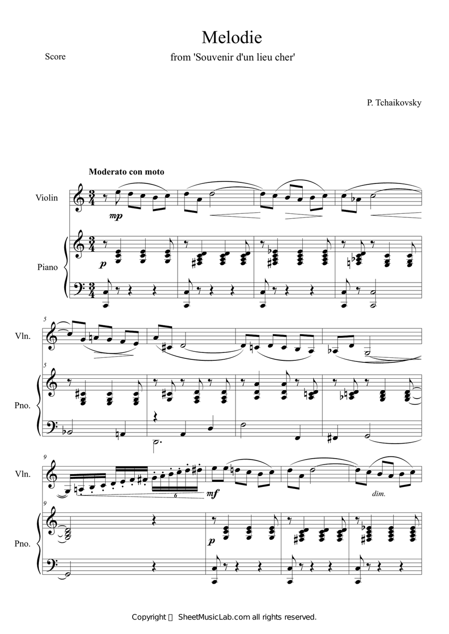 Tchaikovsky: Souvenir d'un lieu cher, Op.42 Melodie (in C)