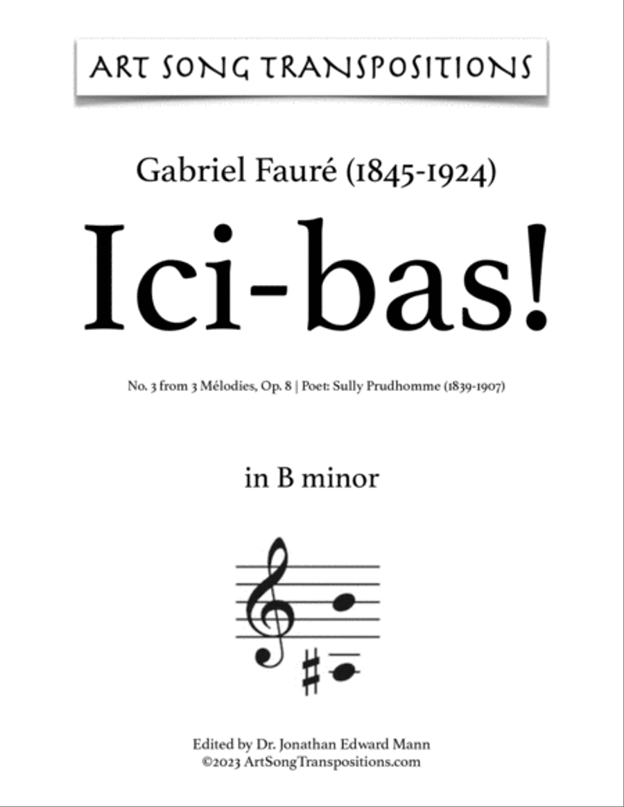 FAURÉ: Ici-bas! Op. 8 no. 3 (transposed to C minor, B minor, and B-flat minor) Voice scores gallery preview page 5