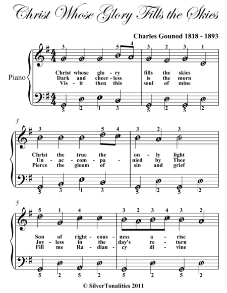 Christ Whose Glory Fills the Skies Easy Piano Sheet Music