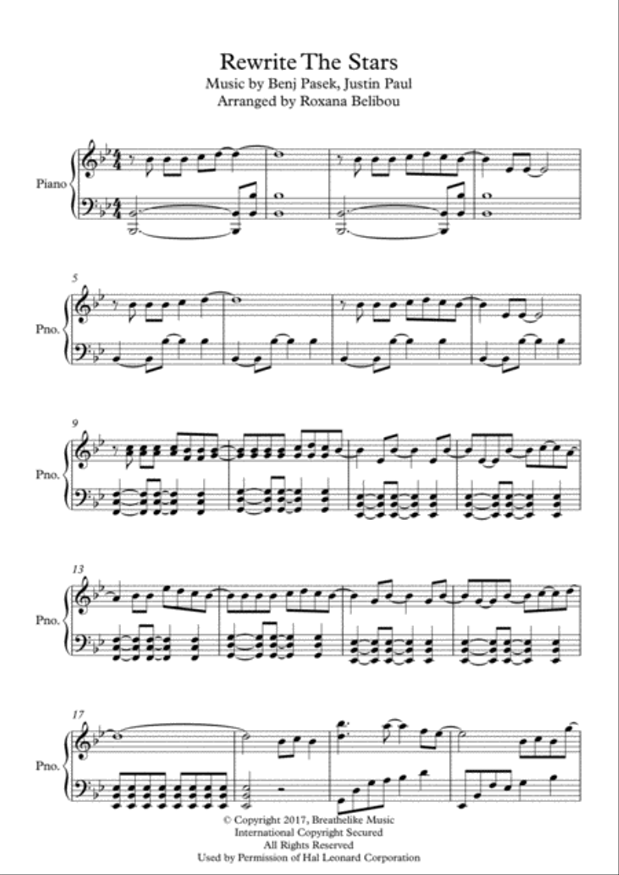 Rewrite The Stars Rewrite The Stars Piano Solo scores gallery preview page 1