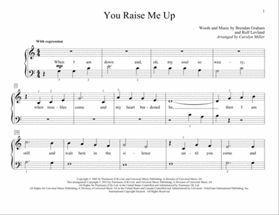 You Raise Me Up Piano Method scores gallery preview page 1