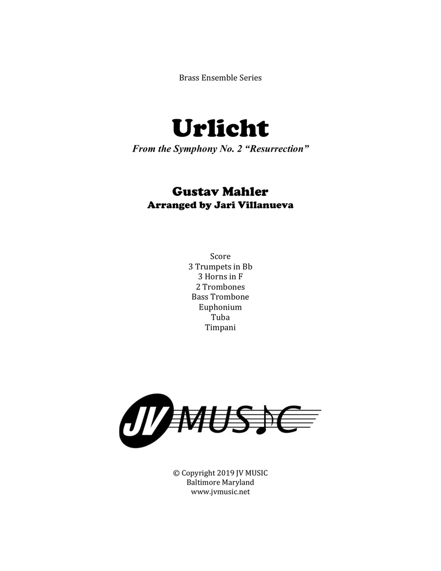 Urlicht (Symphony No. 2) by Gustav Mahler for Brass Ensemble Brass Ensemble scores gallery preview page 1
