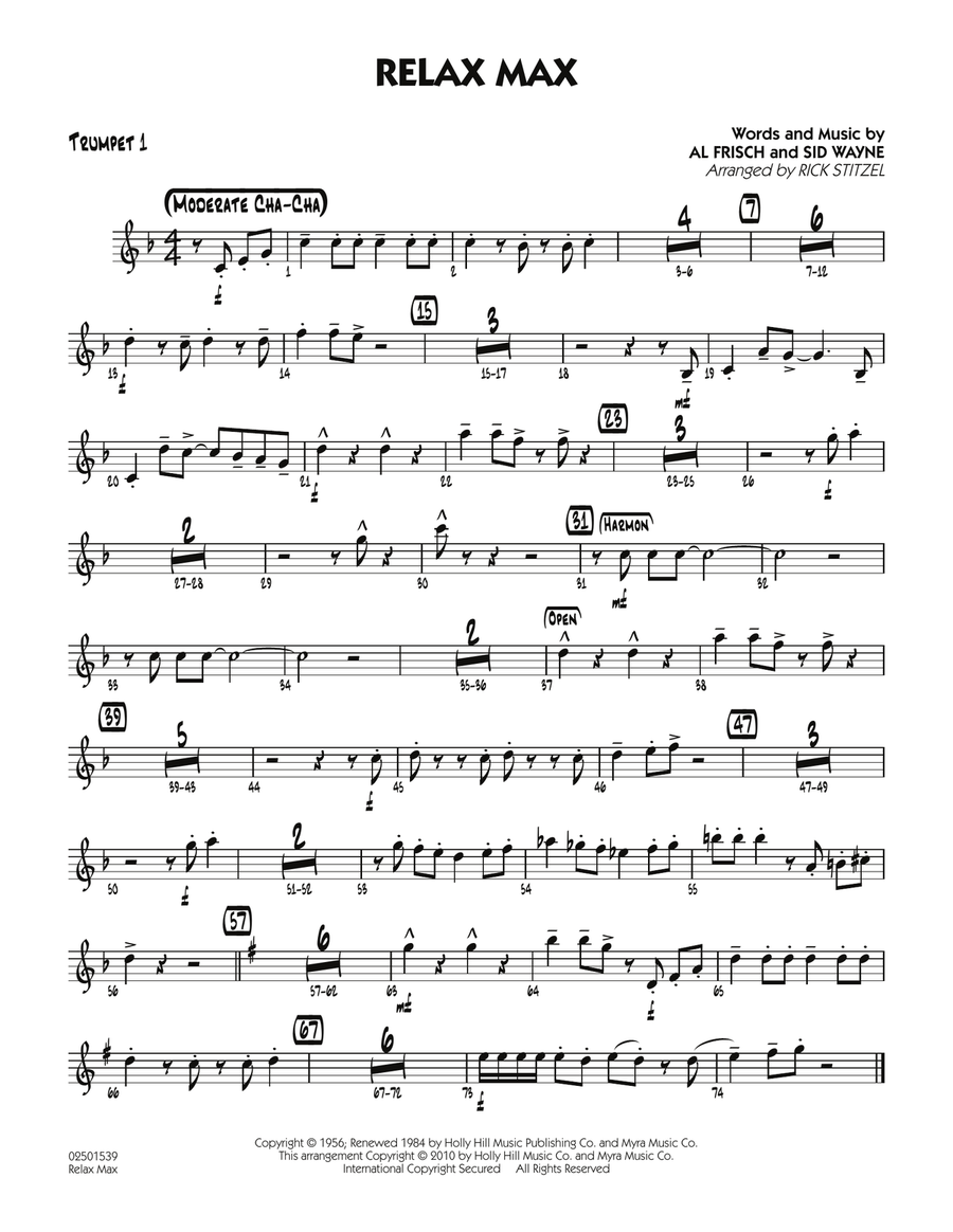 Relax Max (arr. Rick Stitzel) - Trumpet 1 Jazz Ensemble scores gallery preview page 1
