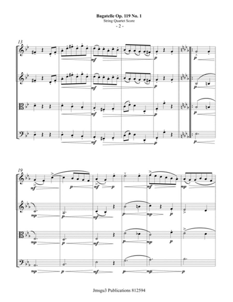 Beethoven: Bagatelle Op. 119 No. 1 for String Quartet image number null