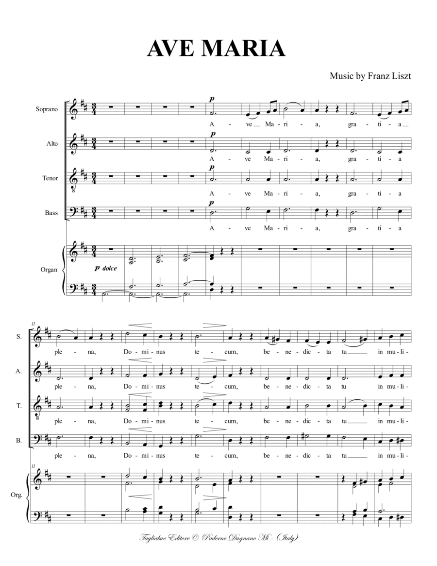 F. Liszt, AVE MARIA for SATB Choir and Org. image number null