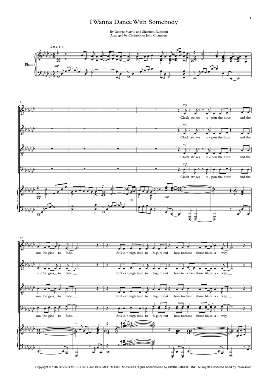 I Wanna Dance With Somebody 4-Part scores gallery preview page 1