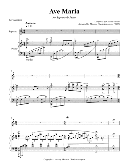 Ave Maria (Caccini) A minor for Soprano & Piano