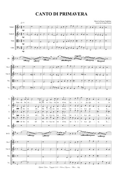 CANTO DI PRIMAVERA - For Choir SATB, Oboe, Clarinet in Bb, and String Quartet image number null