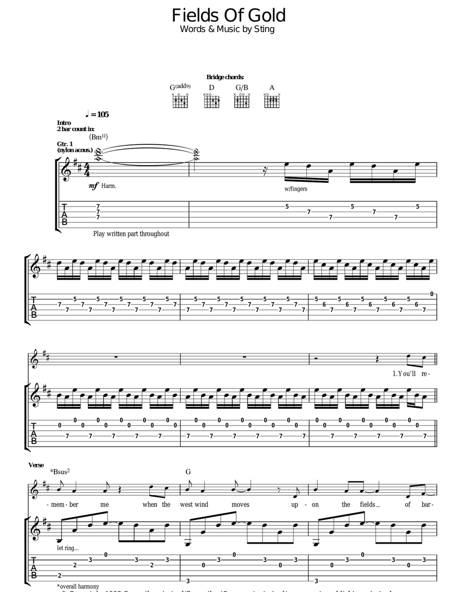 Fields Of Gold Fields Of Gold Acoustic Guitar scores gallery preview page 1