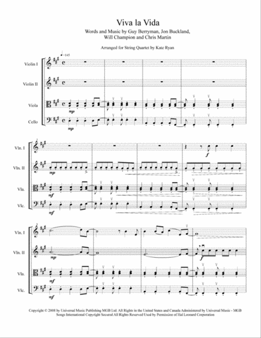 Viva La Vida String Quartet scores gallery preview page 2