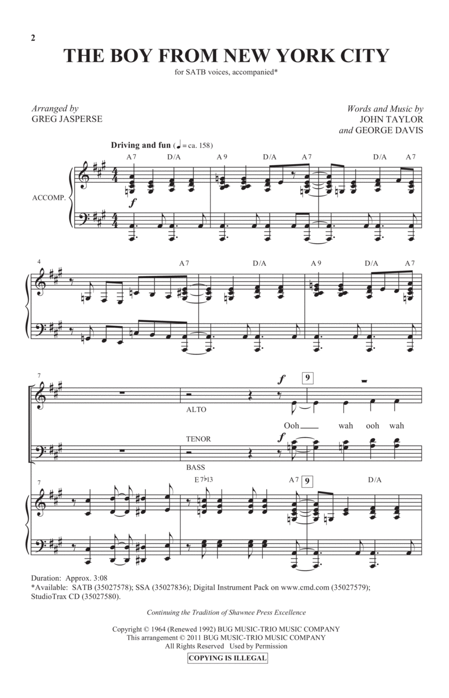 The Boy From New York City 4-Part scores gallery preview page 1