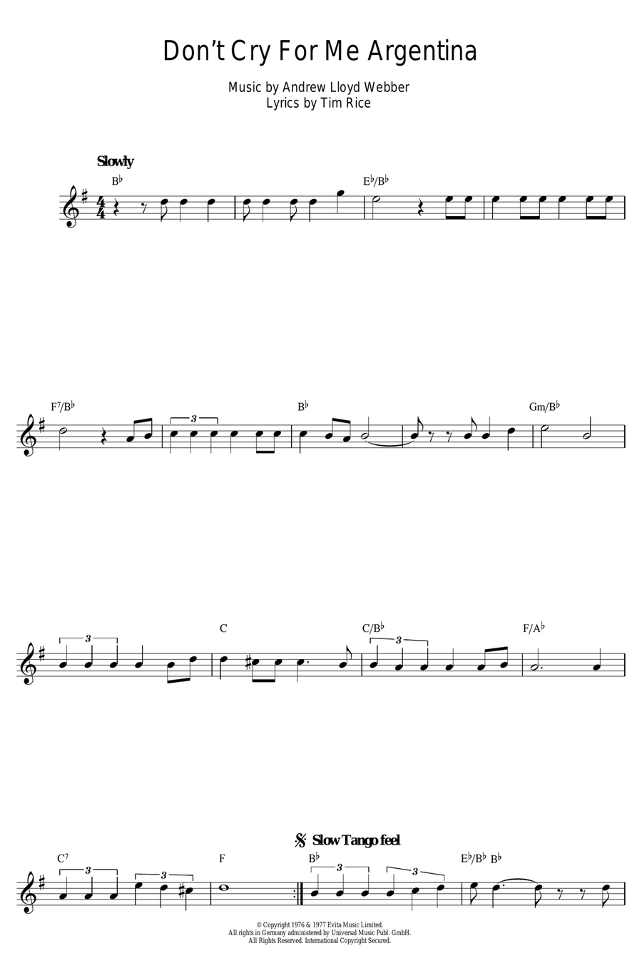 Don't Cry For Me Argentina (from Evita) Alto Saxophone scores gallery preview page 1