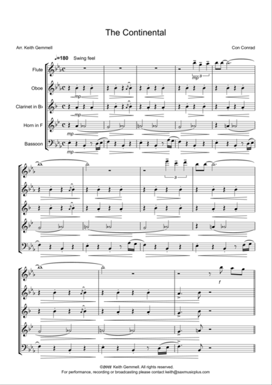 The Continental for Wind Quintet Woodwind Quintet scores gallery preview page 1