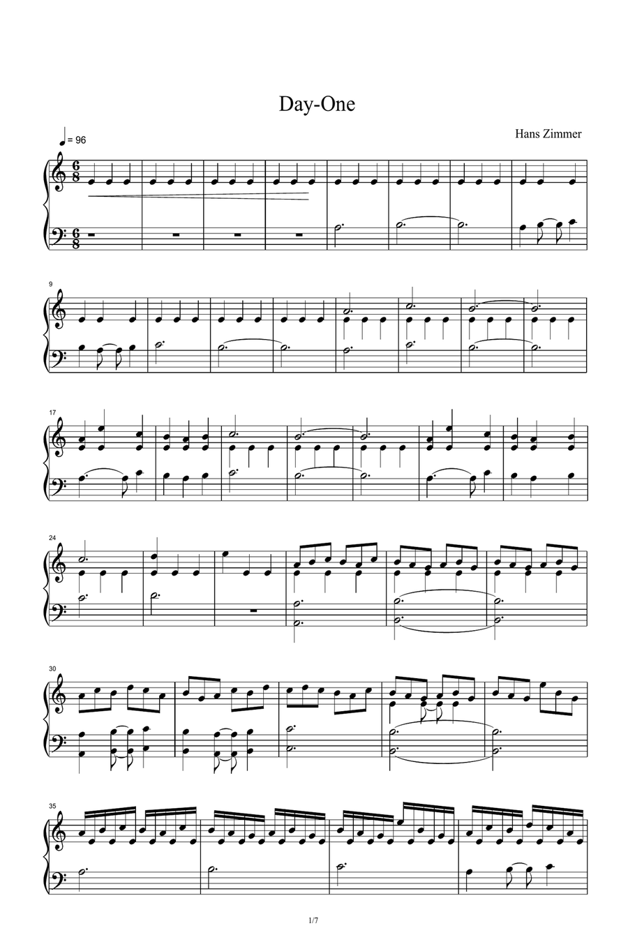 Day One Piano Solo scores gallery preview page 1