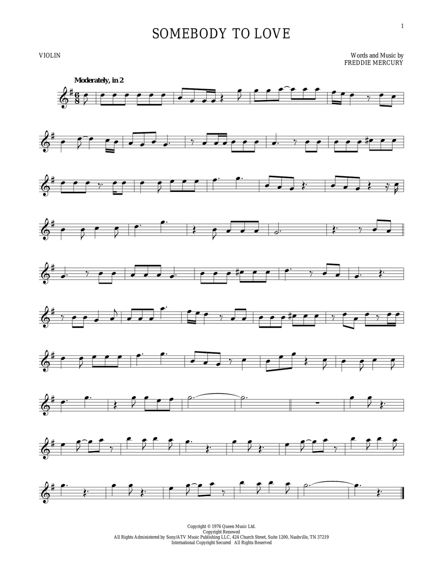 Somebody To Love Somebody To Love Violin Solo scores gallery preview page 1