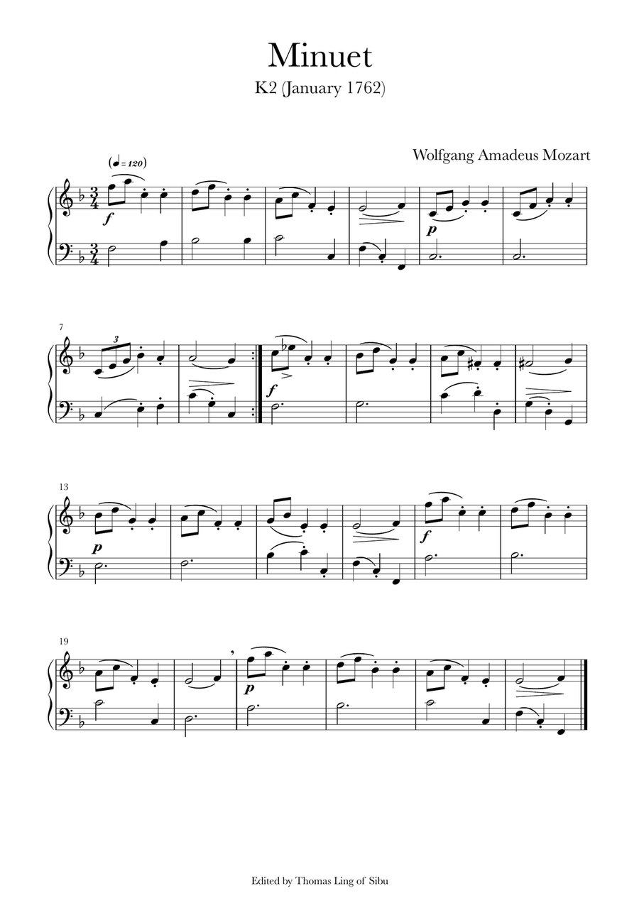 Minuets by Mozart K1-7 (6 minuets and one non minuet) Piano Method scores gallery preview page 3